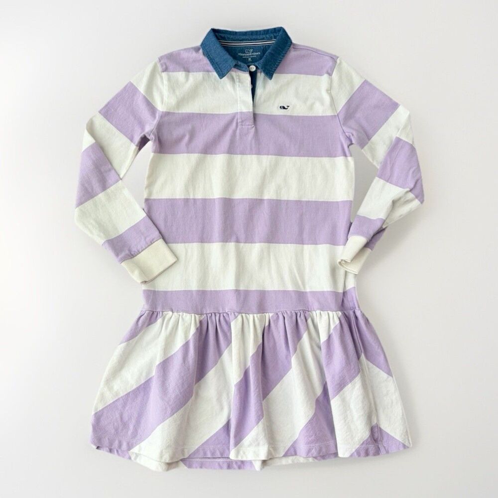 Vineyard Vines Girls Rugby Dress Size M Purple White Striped